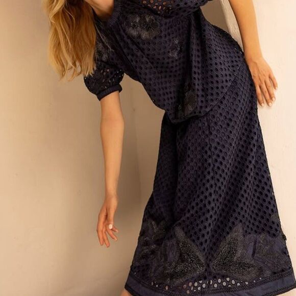 Marie Oliver Navy Lace Floral Doro Top - Picture 3 of 6